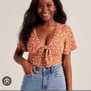 Abercrombie Tie-Front Floral Body Suit - Rust Orange